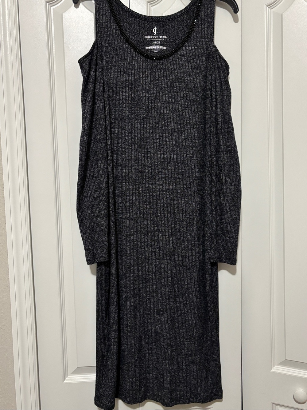 Juicy Couture Charcoal Gray Cold-Shoulder Knit Long Sleeve Dress